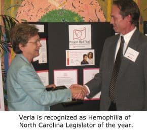 Verla Legislator of the Year, Hemophilia of North Carolina - Click to read the press release